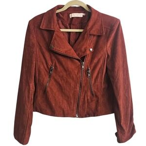 ASTR‎ the Label Faux Suede Moto Jacket Full Zip Biker Rust Brown Retro Large ~